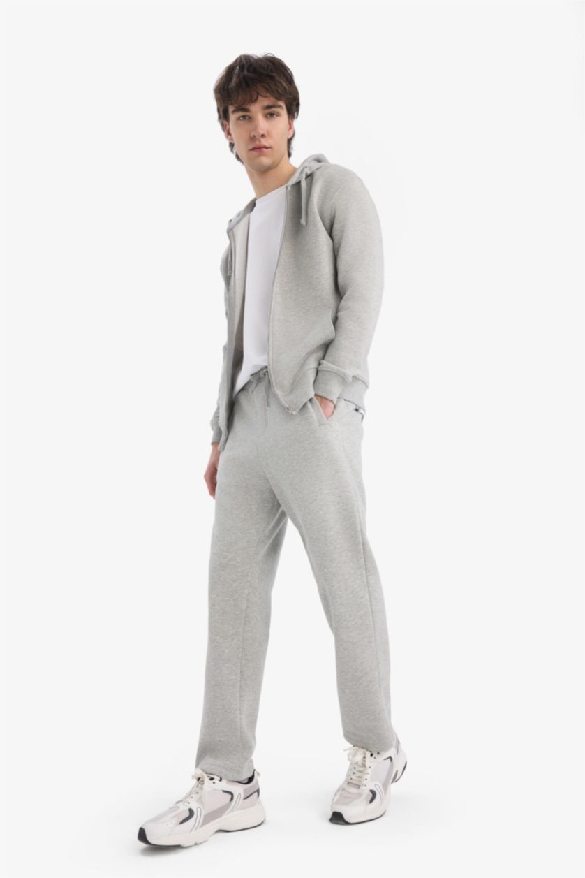 MAN Grey Melange Regular Fit Fleto Pocket Straight Leg Thick Sweatpants