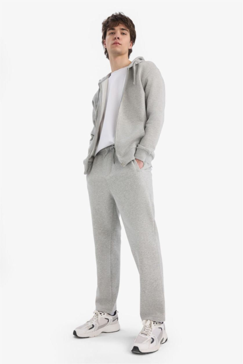 MAN Grey Melange Regular Fit Fleto Pocket Straight Leg Thick Sweatpants