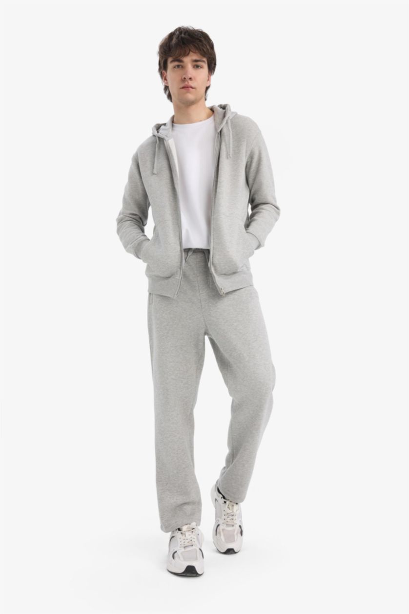 MAN Grey Melange Regular Fit Fleto Pocket Straight Leg Thick Sweatpants