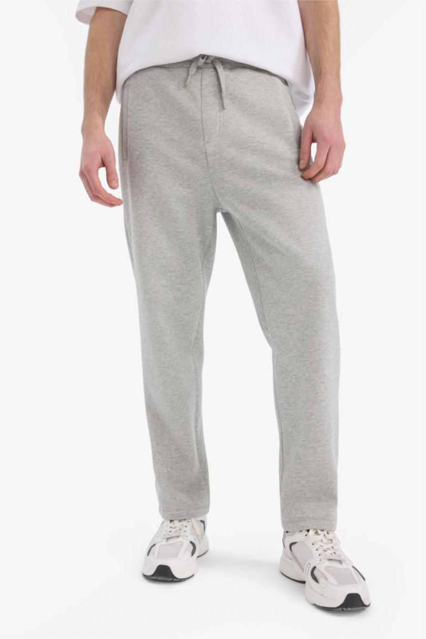 MAN Grey Melange Regular Fit Fleto Pocket Straight Leg Thick Sweatpants