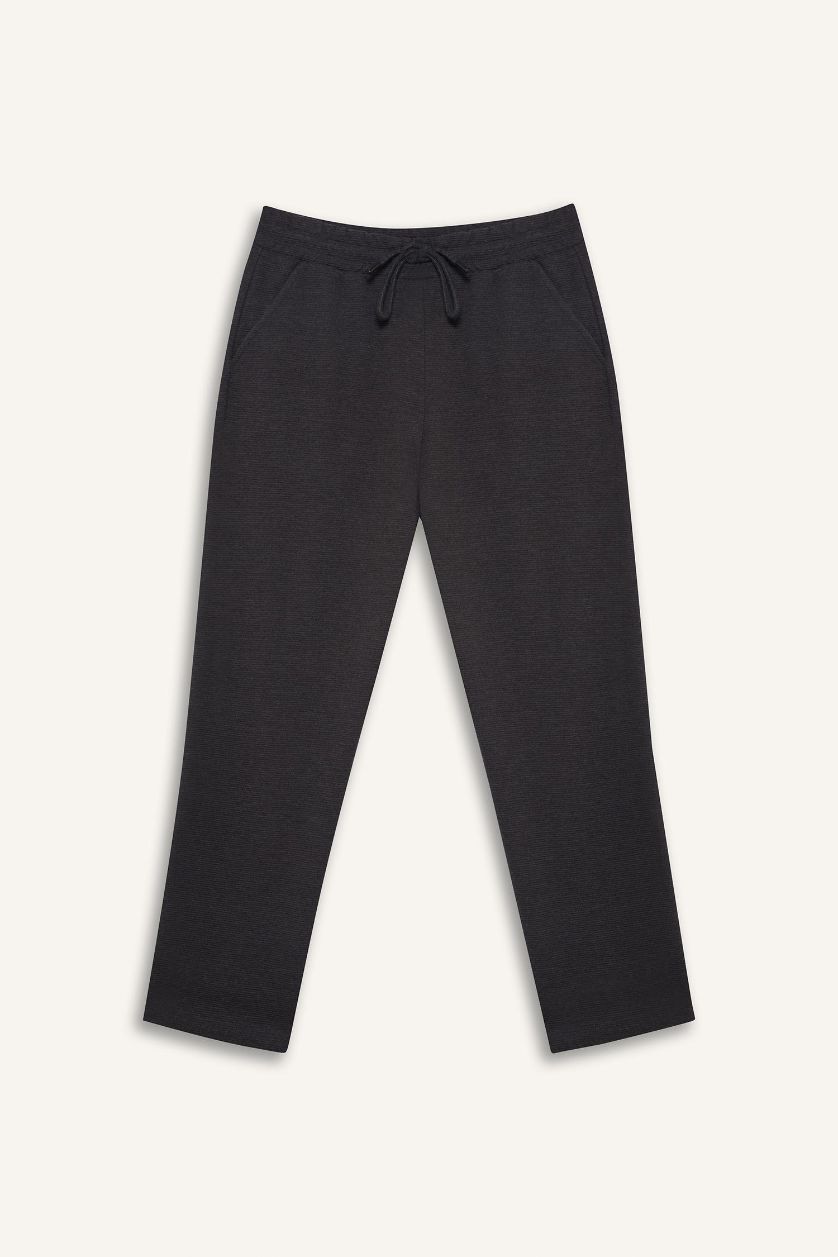 Erkek Antrasit Melanj Regular Fit Cepli Düz Paça Dokulu Eşofman Altı