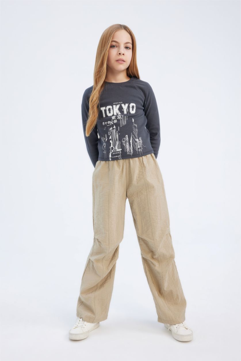 GIRLS & TEENS Sand Girl Elastic Waist Straight Leg Parachute Trousers