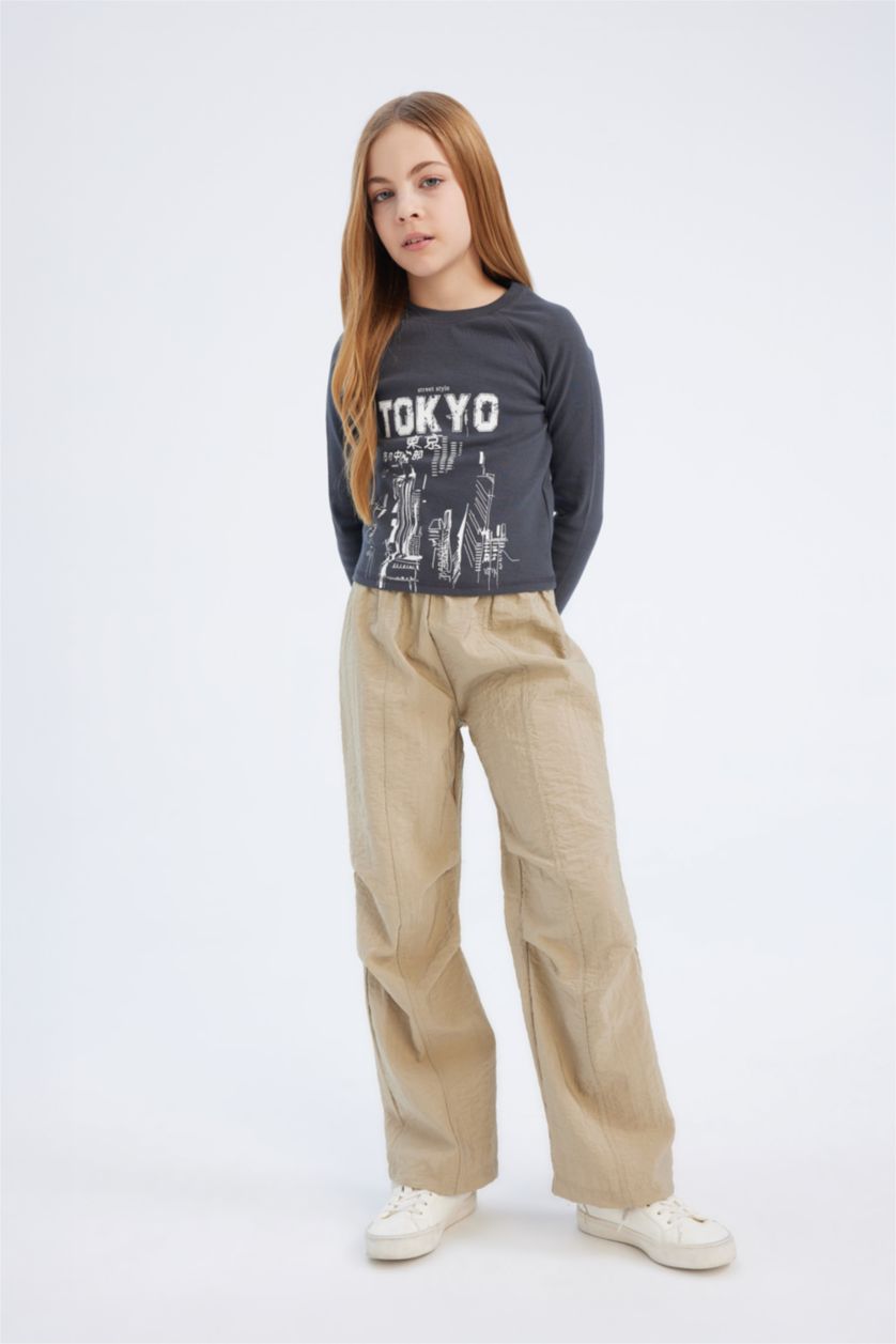 GIRLS & TEENS Sand Girl Elastic Waist Straight Leg Parachute Trousers