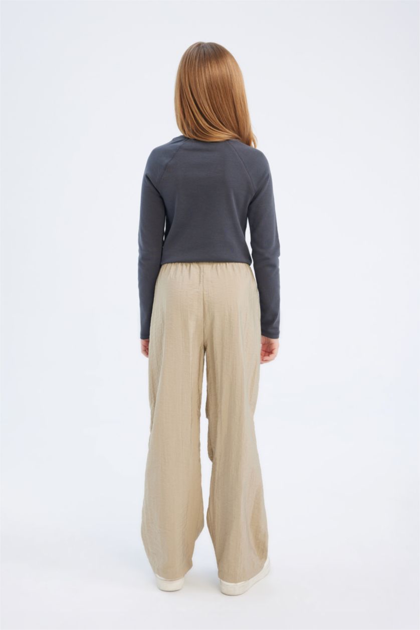 Kız Çocuk - Genç Kız Kum Beli Lastikli Düz Paça Paraşüt Pantolon Kız Çocuk