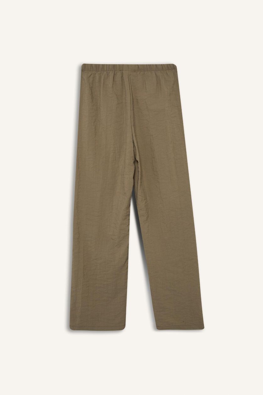 Kız Çocuk - Genç Kız Açık Haki Beli Lastikli Düz Paça Paraşüt Pantolon Kız Çocuk