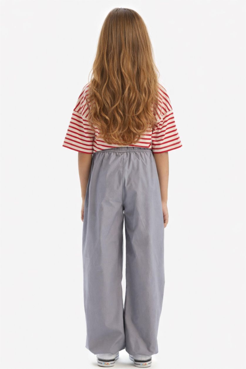 Kız Çocuk - Genç Kız Açık Gri Paraşüt Jogger Paça Pamuklu Pantolon Kız Çocuk