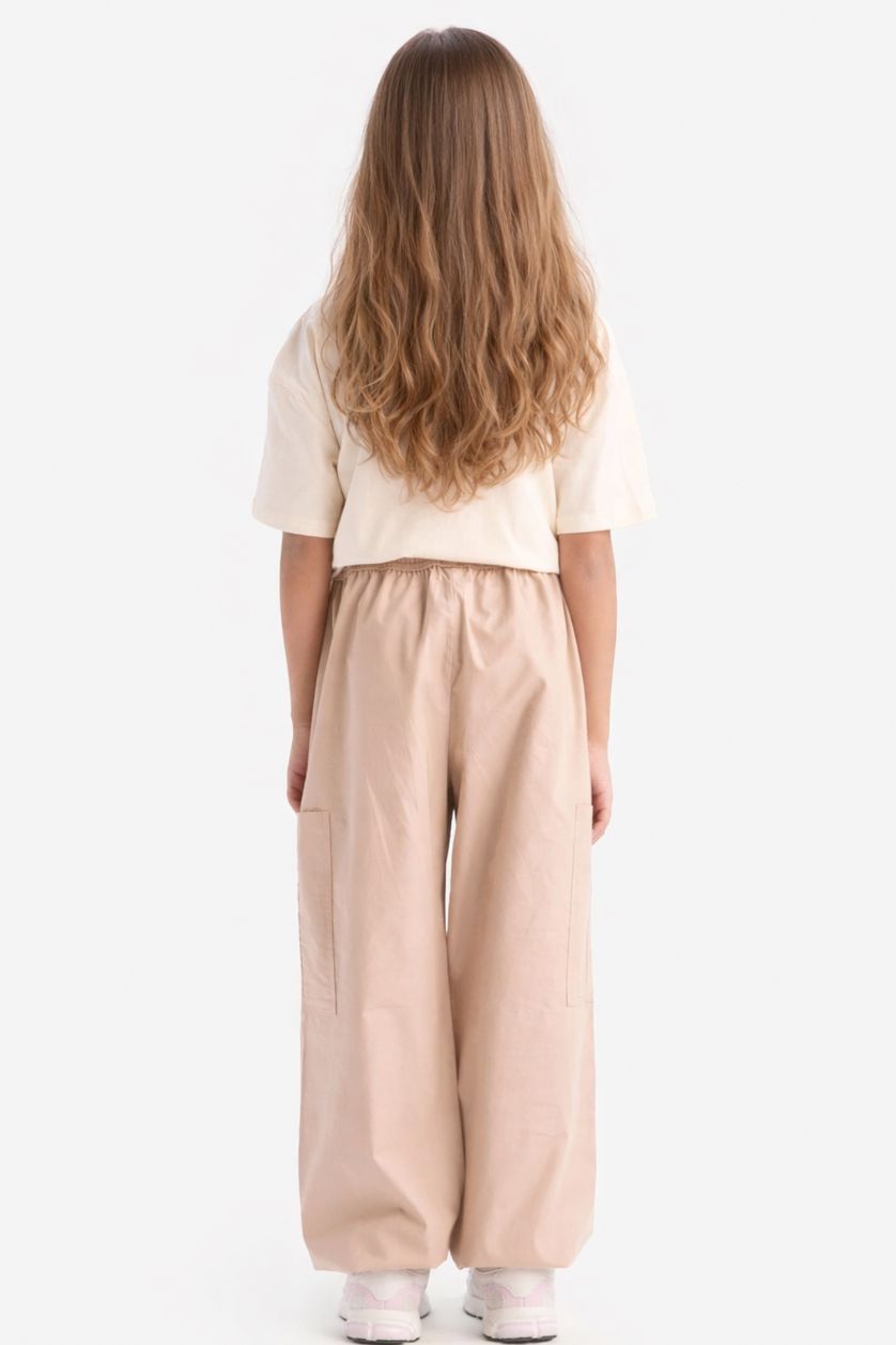 Kız Çocuk - Genç Kız Bej Paraşüt Kargo Jogger Paça Pamuklu Pantolon Kız Çocuk