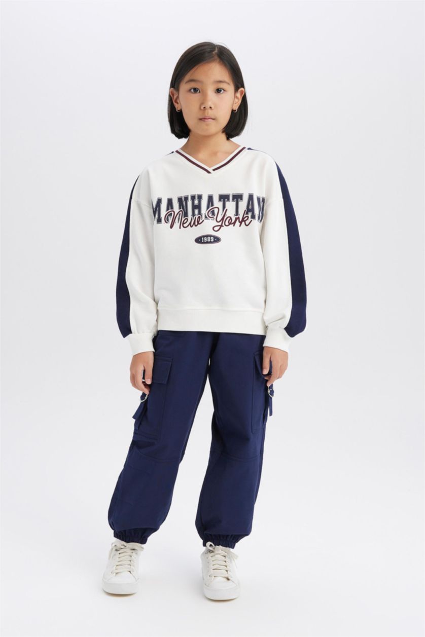 GIRLS & TEENS NAVY Girl Parachute Jogger Leg Cotton Cargo Pants