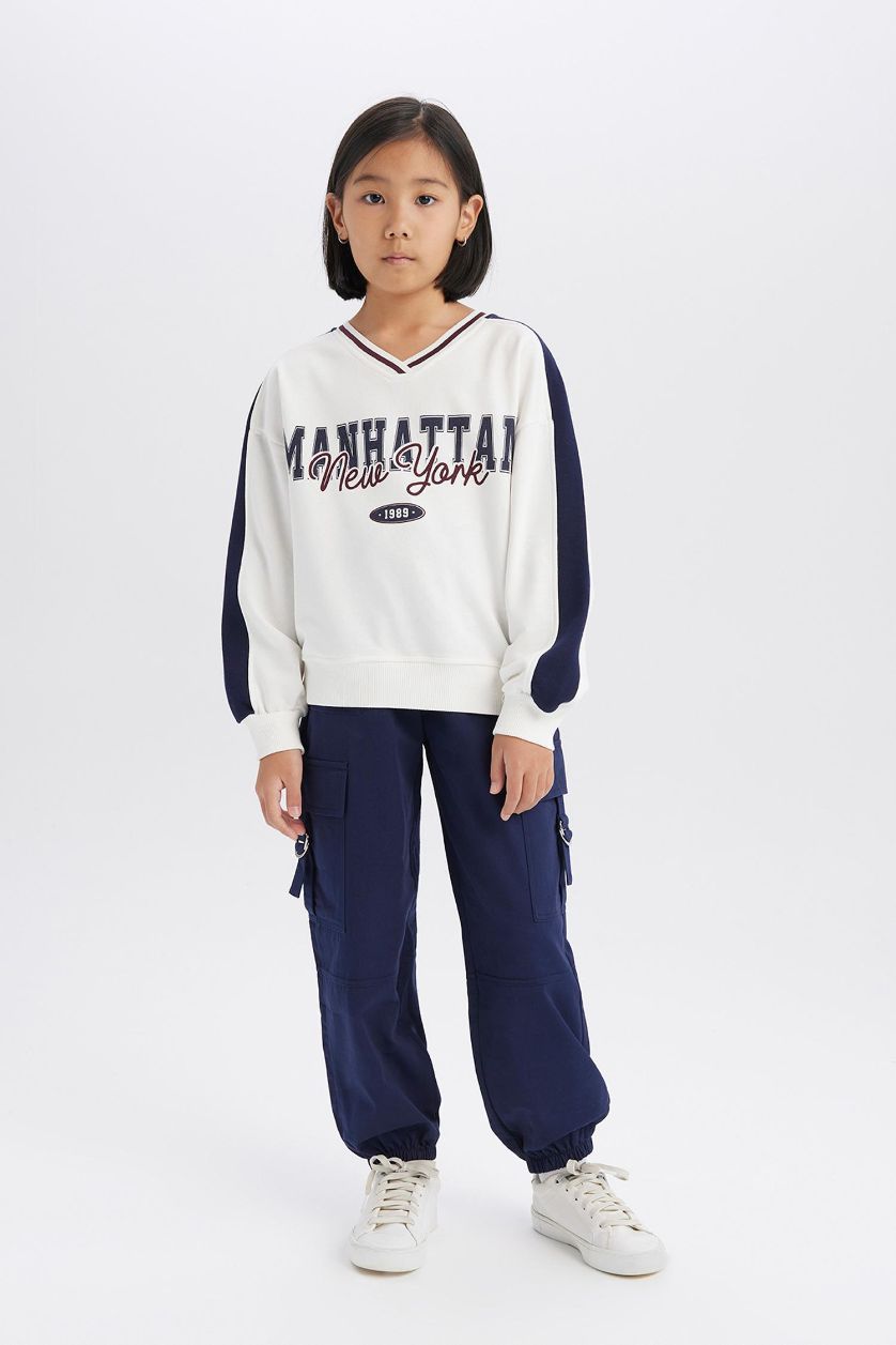 بنات كحلي بنطلون كارجو بناتي قطن