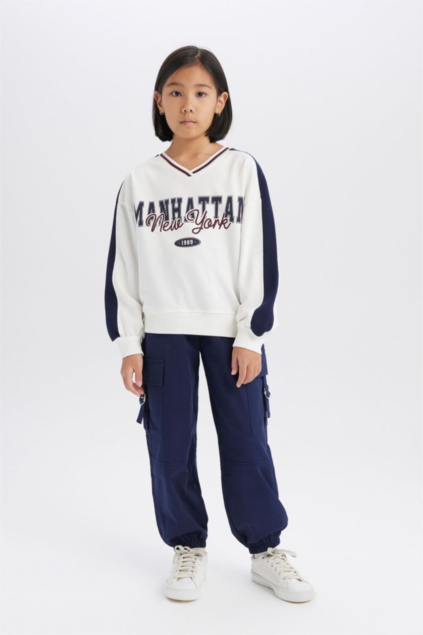 GIRLS & TEENS NAVY Girl Parachute Jogger Leg Cotton Cargo Pants