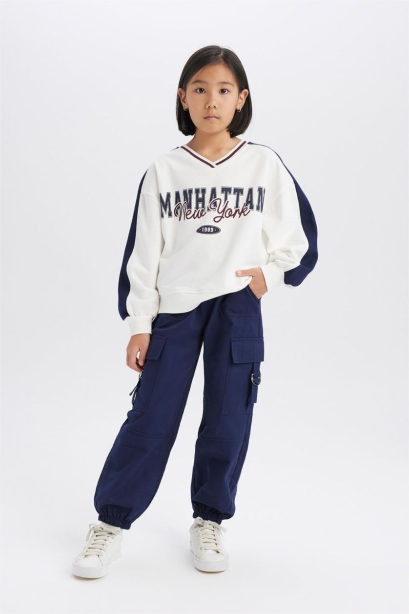 بنات كحلي بنطلون كارجو بناتي قطن