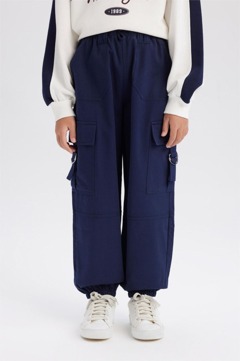 GIRLS & TEENS NAVY Girl Parachute Jogger Leg Cotton Cargo Pants