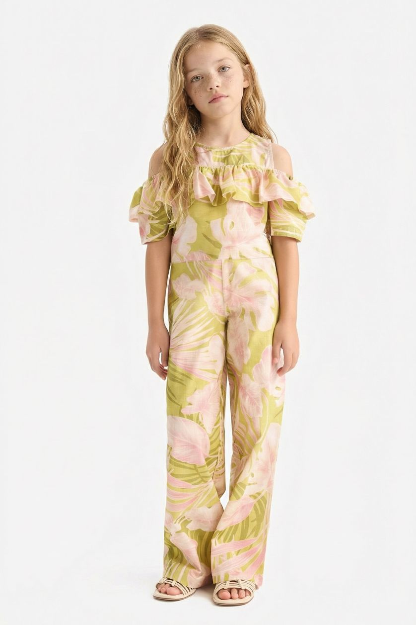 Girls & Teens Green Girl Patterned Wide Leg Cotton Trousers