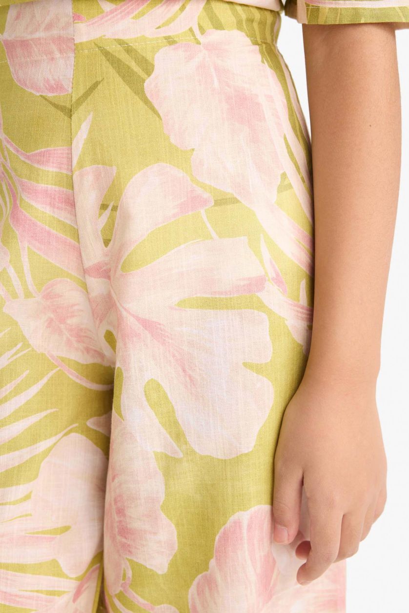 Girls & Teens Green Girl Patterned Wide Leg Cotton Trousers