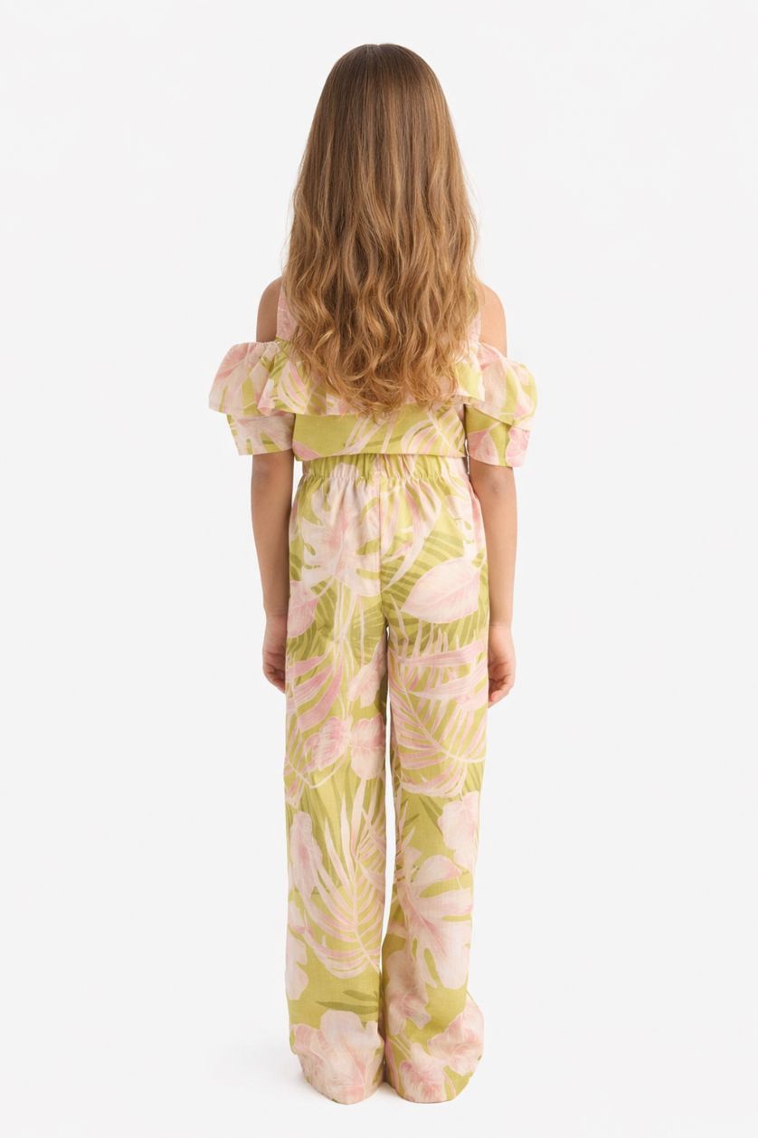 Girls & Teens Green Girl Patterned Wide Leg Cotton Trousers