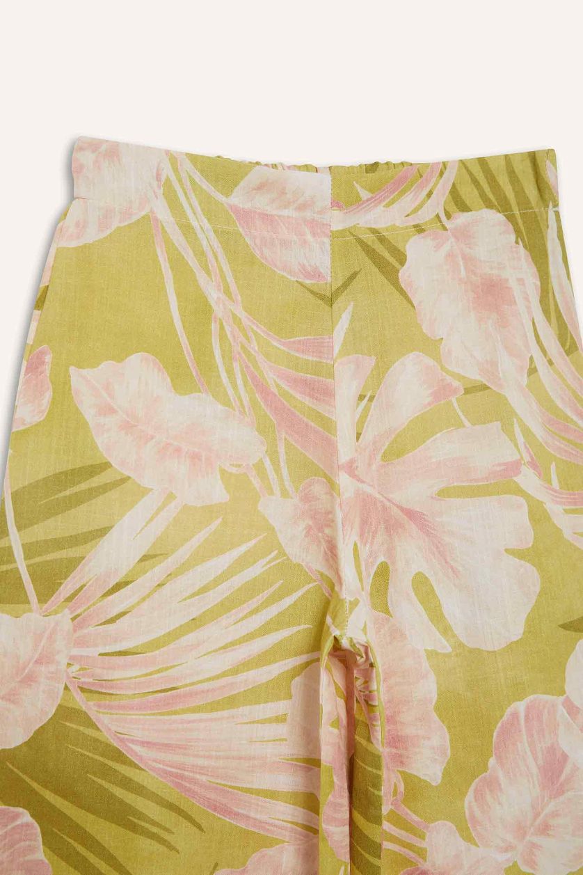 Girls & Teens Green Girl Patterned Wide Leg Cotton Trousers