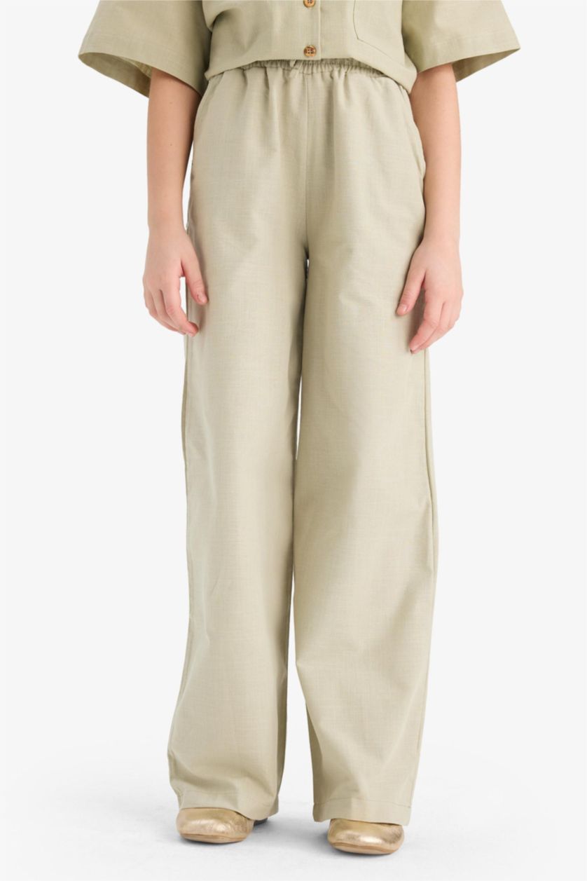 FILLES Bleu Pantalon large en coton à taille élastique pour fille