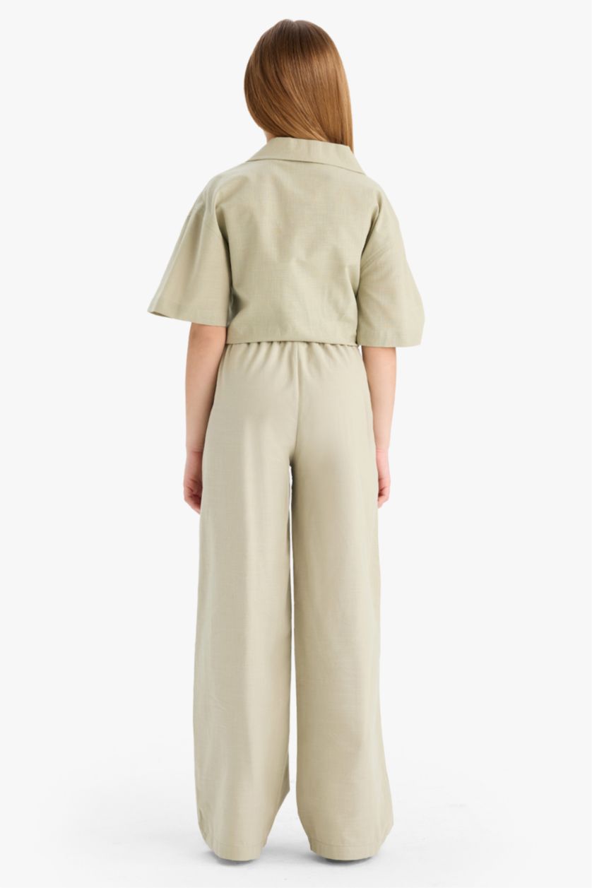 FILLES Bleu Pantalon large en coton à taille élastique pour fille