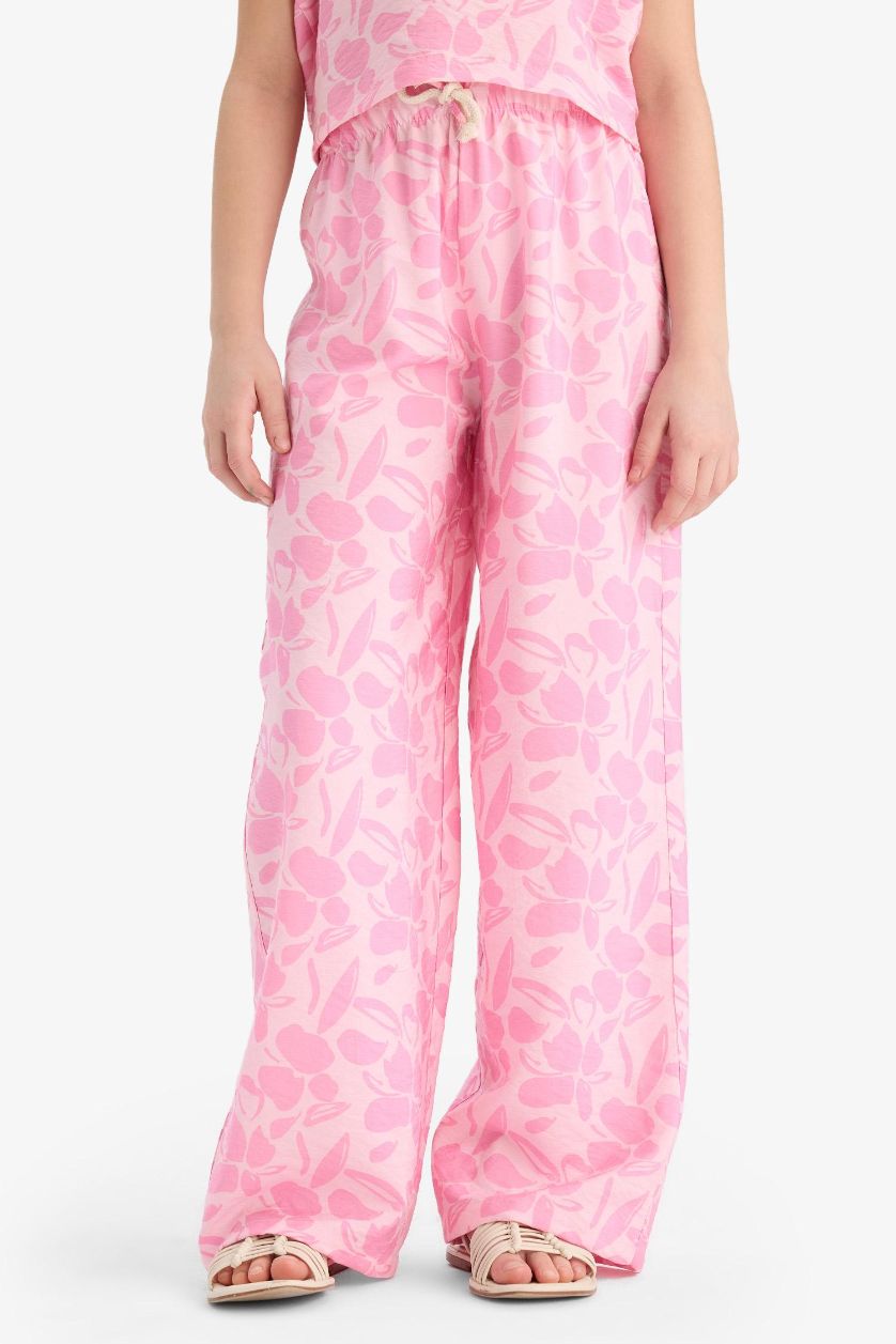 FILLES Rose Clair Pantalon palazzo large à motif fleuri pour fille