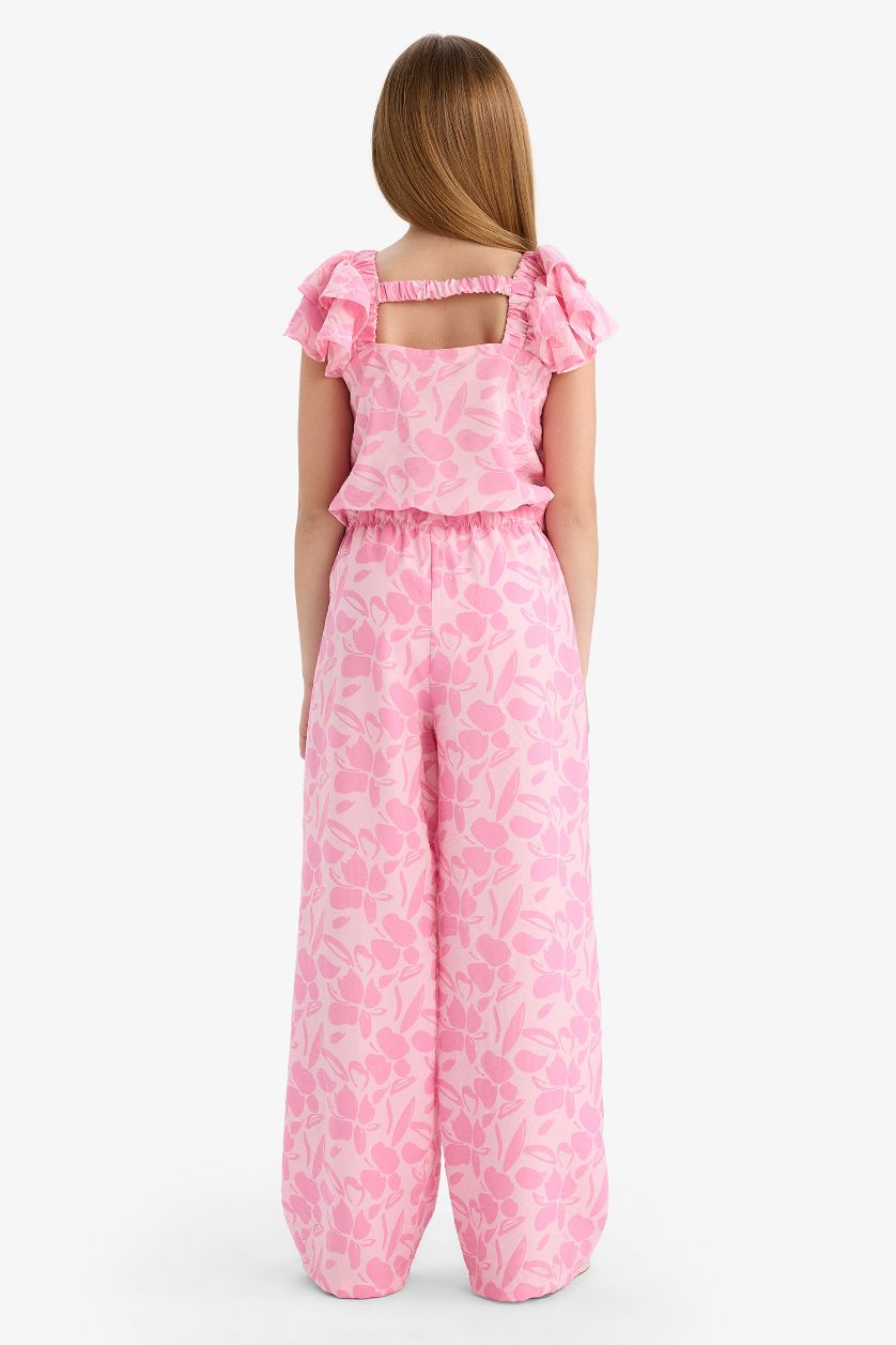 FILLES Rose Clair Pantalon palazzo large à motif fleuri pour fille