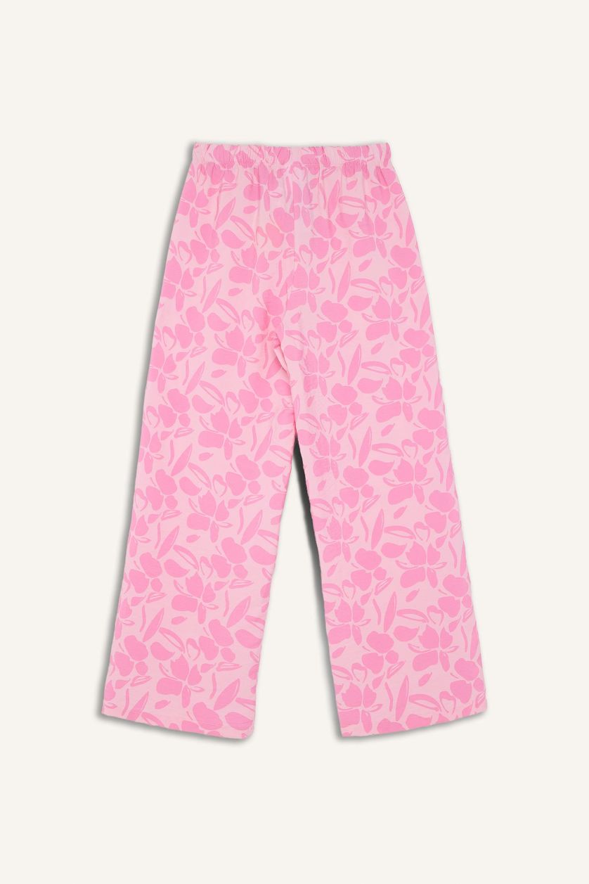 FILLES Rose Clair Pantalon palazzo large à motif fleuri pour fille