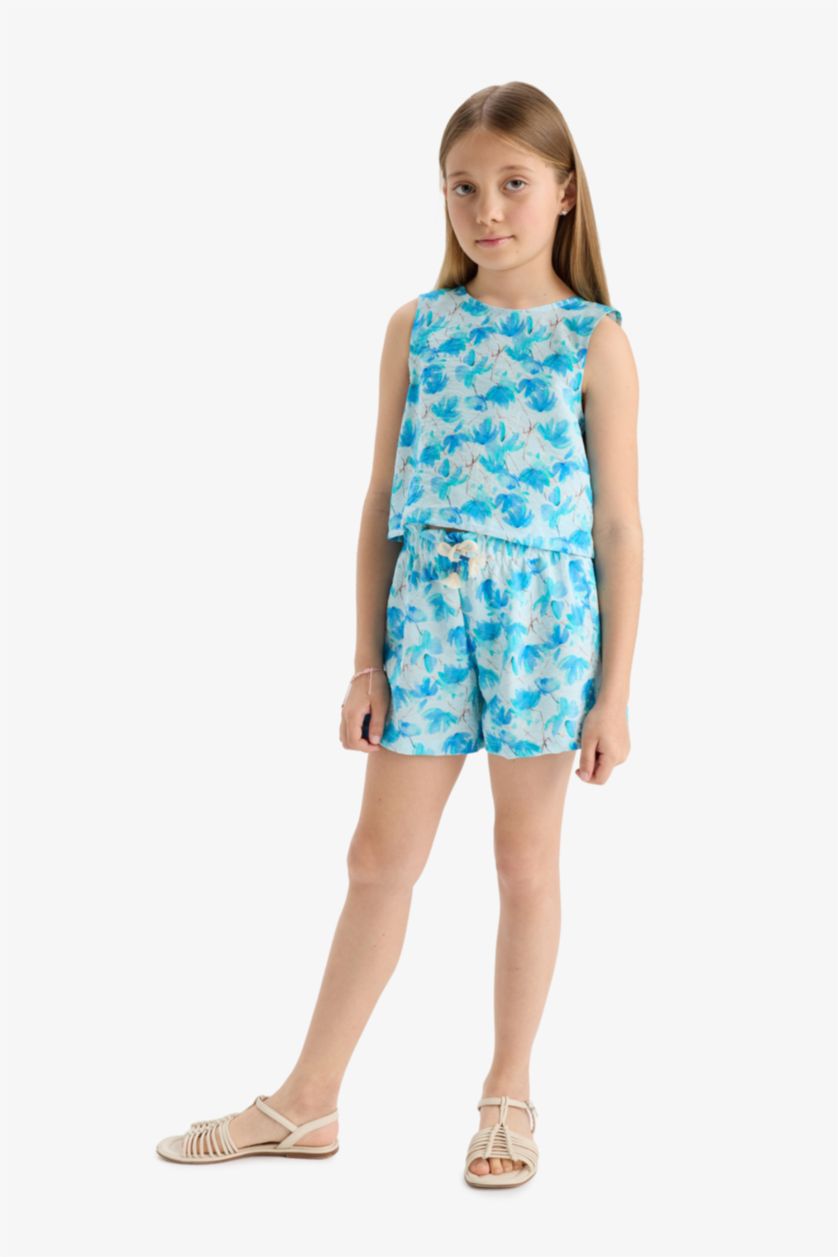 GIRLS & TEENS Blue Girl Elastic Waist Patterned Shorts