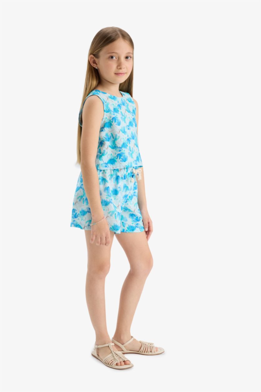 GIRLS & TEENS Blue Girl Elastic Waist Patterned Shorts