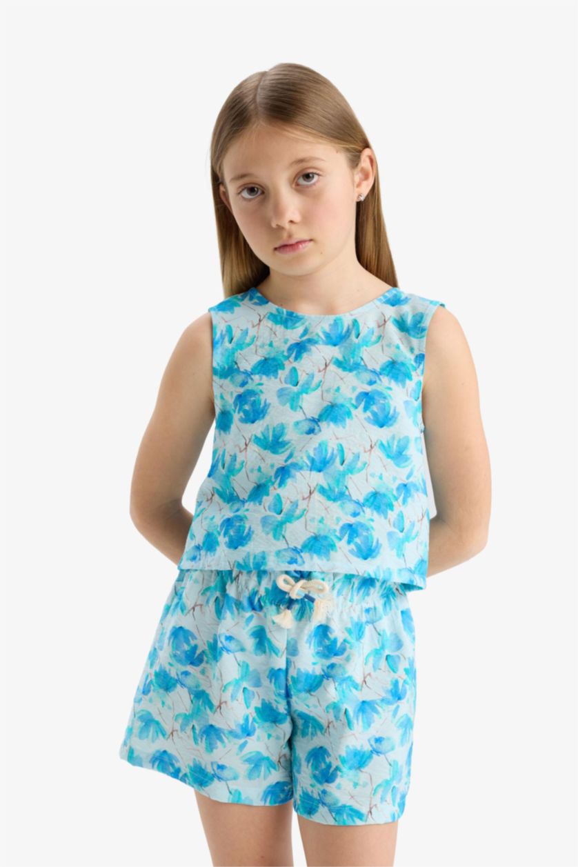 GIRLS & TEENS Blue Girl Elastic Waist Patterned Shorts