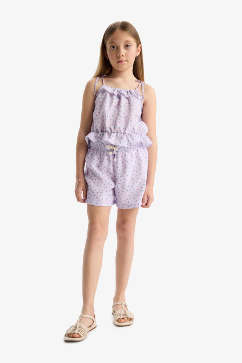 بناتي أرجواني شورت بناتي بخصر مطاطي منقوش