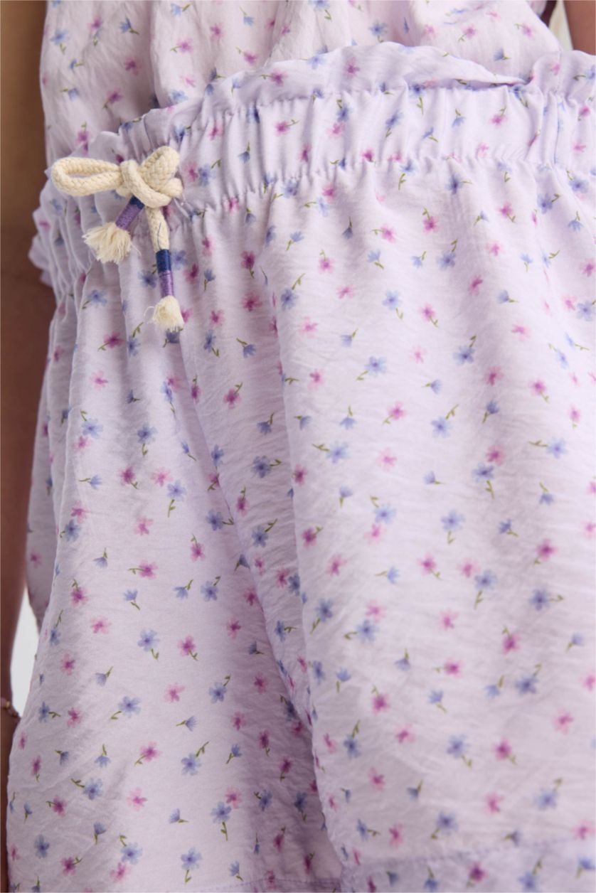 Kız Çocuk - Genç Kız Lila Beli Lastikli Desenli Şort Kız Çocuk