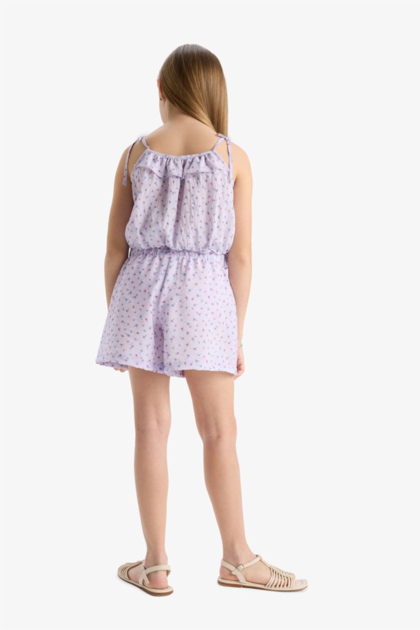 Kız Çocuk - Genç Kız Lila Beli Lastikli Desenli Şort Kız Çocuk