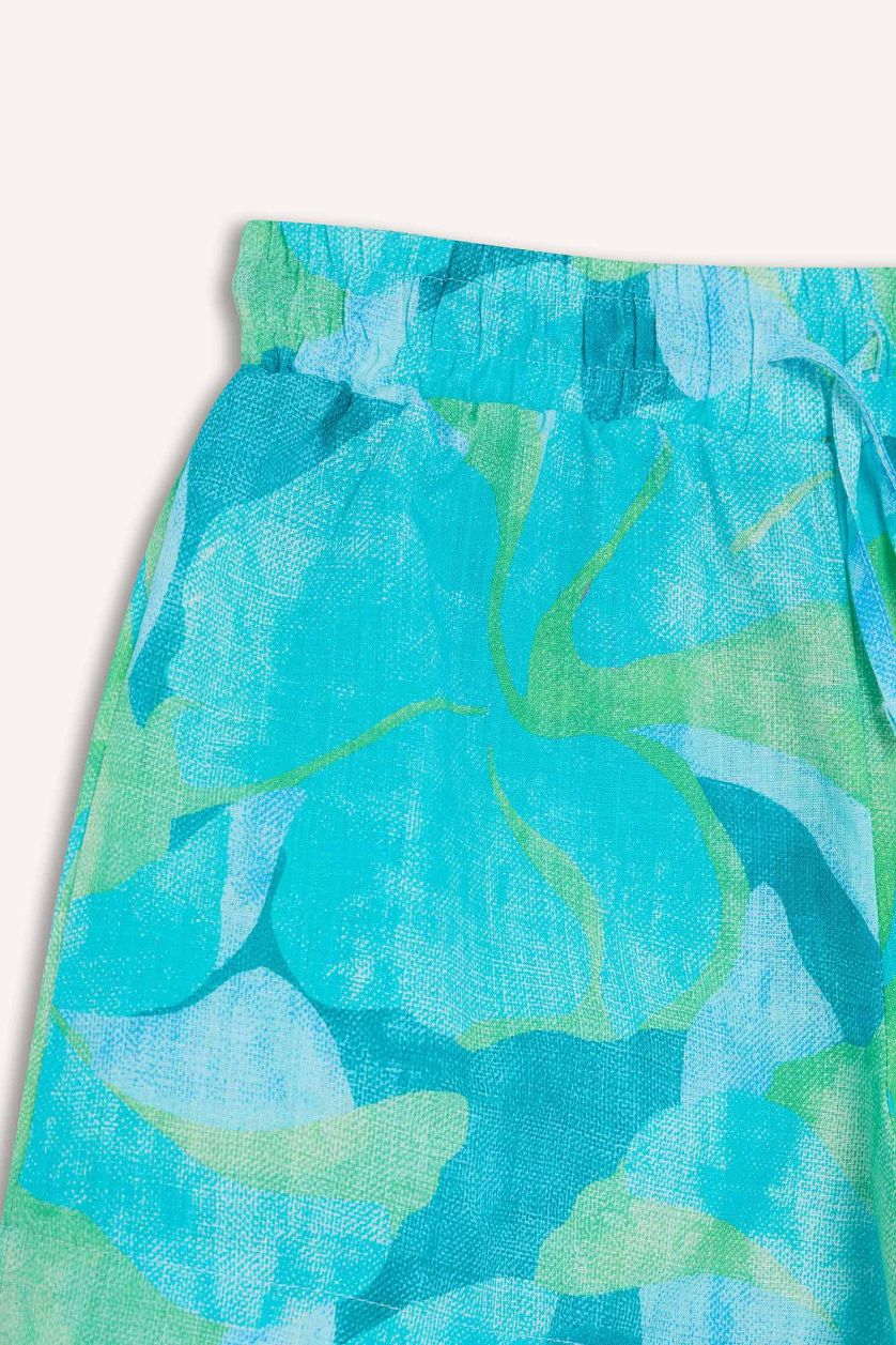 GIRLS & TEENS Blue Girl Elastic Waist Patterned Cotton Shorts