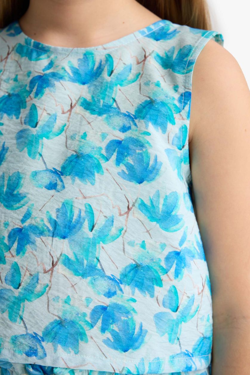 Kız Çocuk - Genç Kız Mavi Desenli Kolsuz Bluz Kız Çocuk