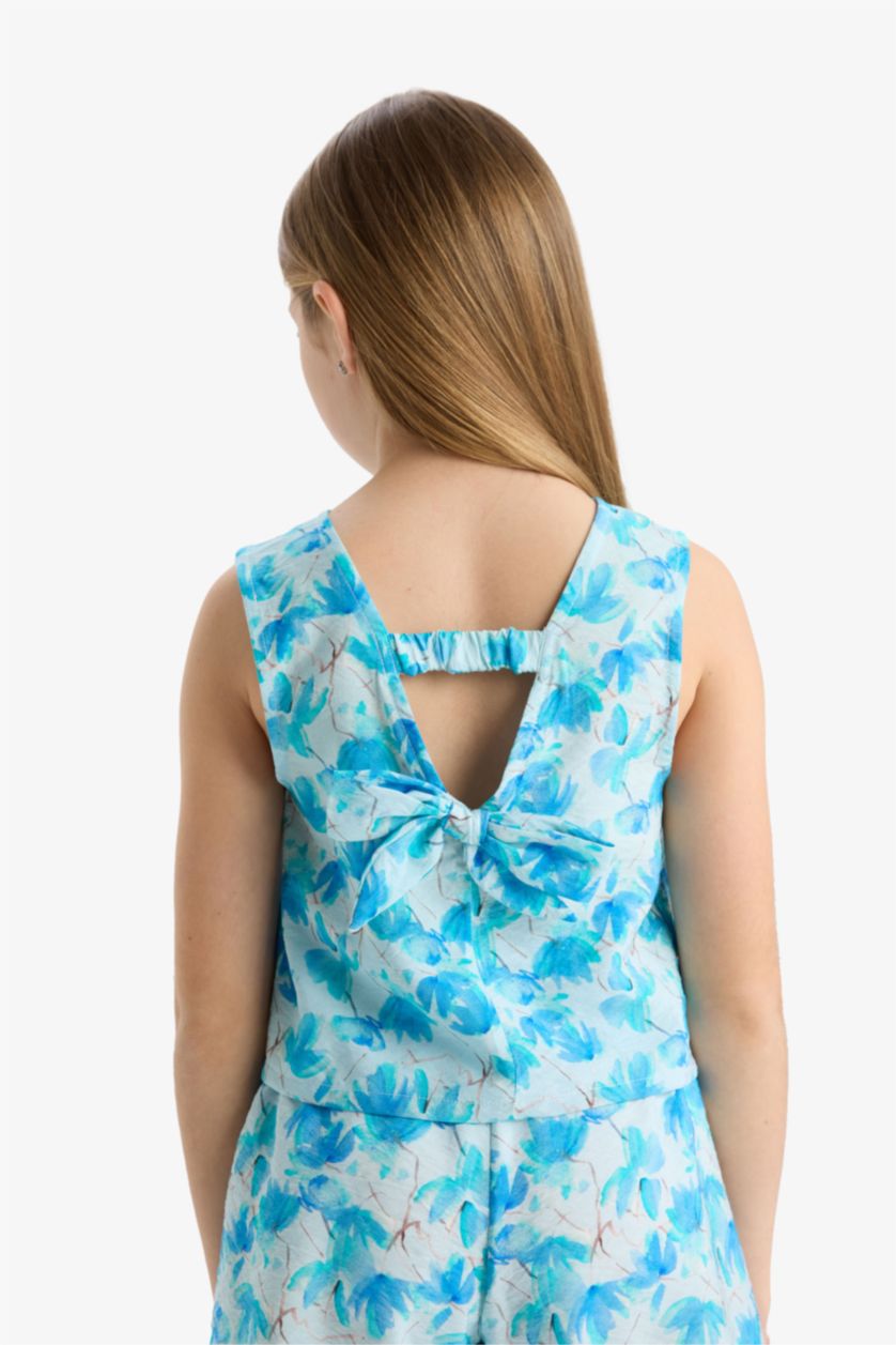 Kız Çocuk - Genç Kız Mavi Desenli Kolsuz Bluz Kız Çocuk