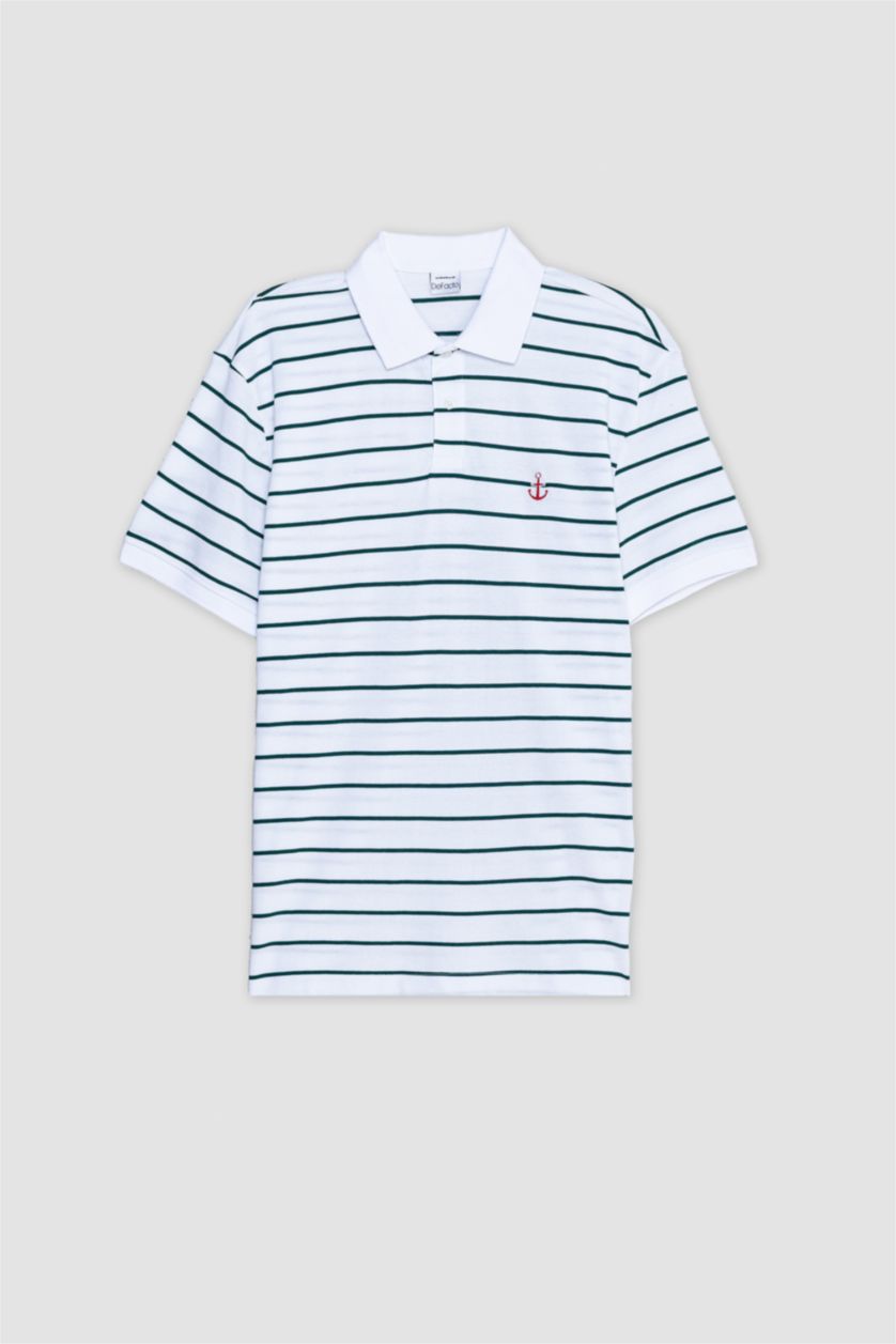 MAN White Cotton Regular Fit Striped Polo Shirt