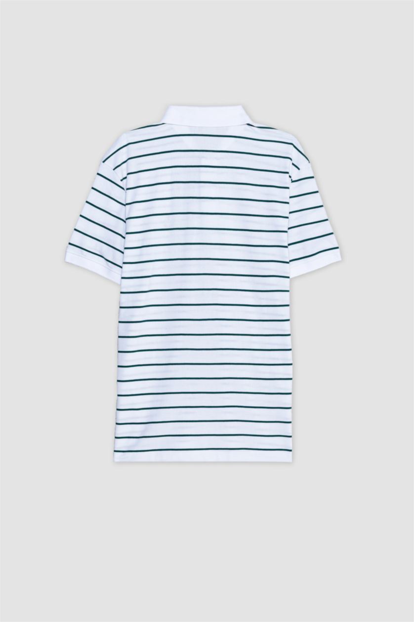 MAN White Cotton Regular Fit Striped Polo Shirt