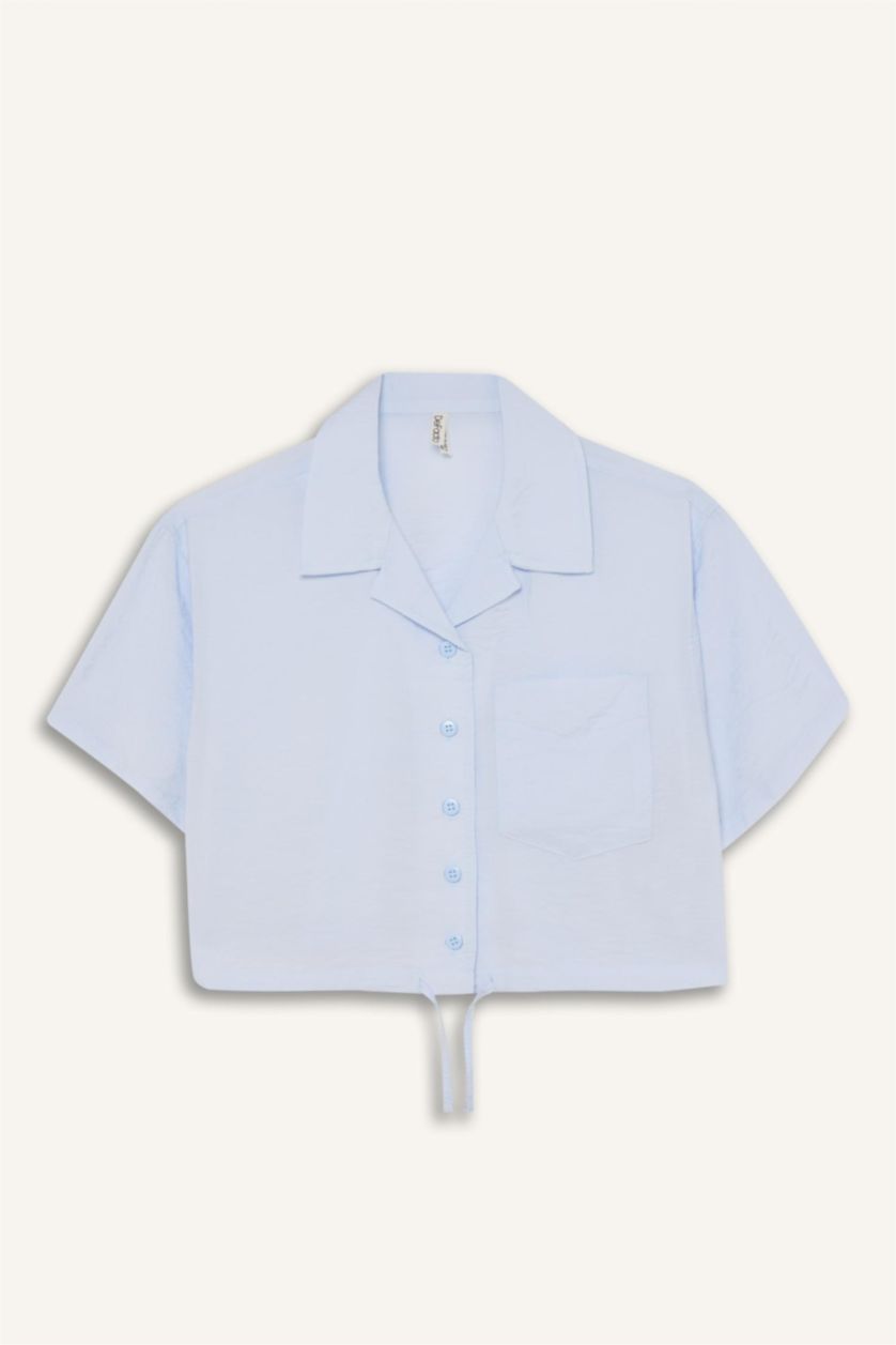Kız Çocuk - Genç Kız Açık Mavi Cropped Fit Kısa Kollu Gömlek Kız Çocuk