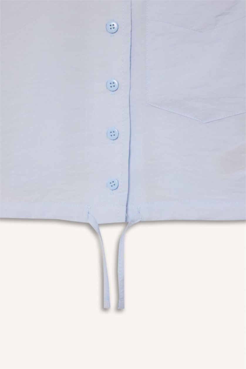 Kız Çocuk - Genç Kız Açık Mavi Cropped Fit Kısa Kollu Gömlek Kız Çocuk