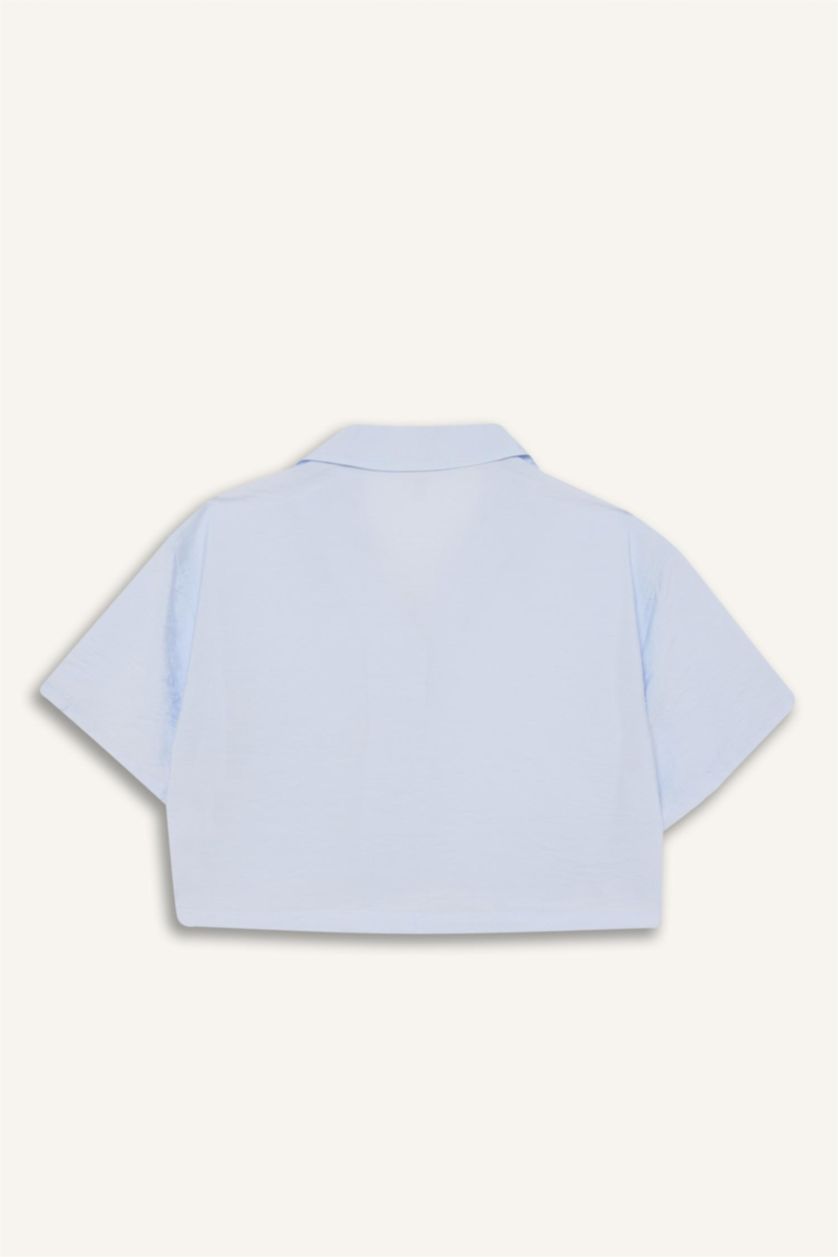 Kız Çocuk - Genç Kız Açık Mavi Cropped Fit Kısa Kollu Gömlek Kız Çocuk