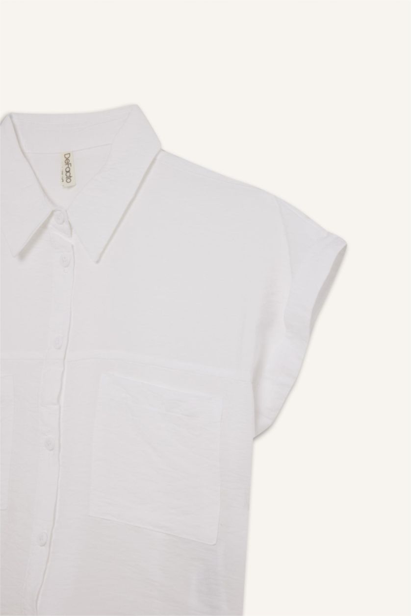 Kız Çocuk - Genç Kız Beyaz Crop Bağlama Detaylı Kısa Kollu Gömlek Kız Çocuk