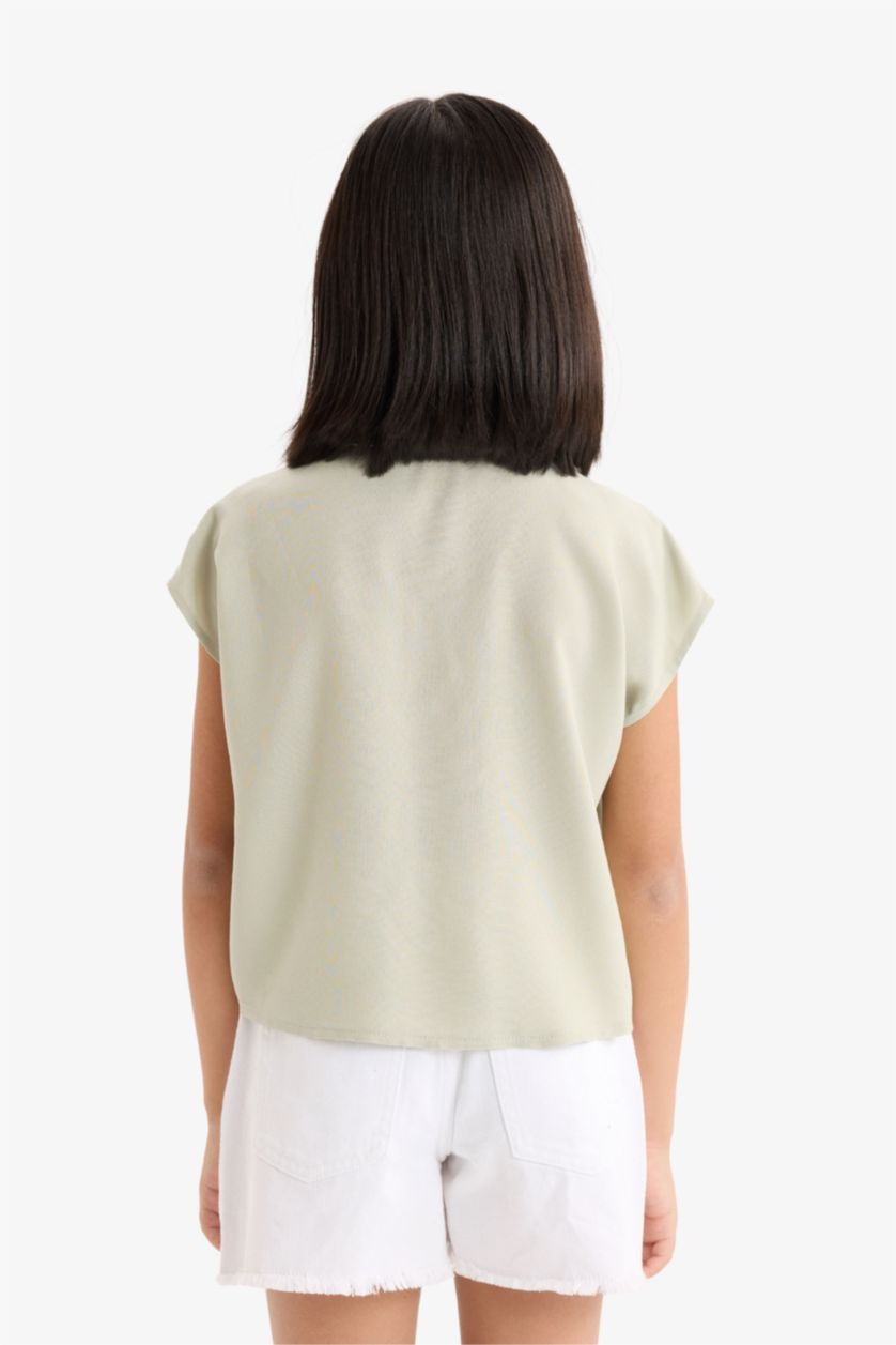 Девочки и подростки Мятный Девочки, укороченная хлопковая рубашка, короткий рукав