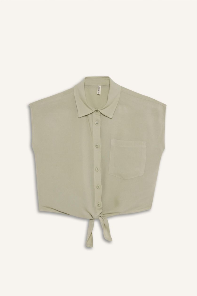 Девочки и подростки Мятный Девочки, укороченная хлопковая рубашка, короткий рукав