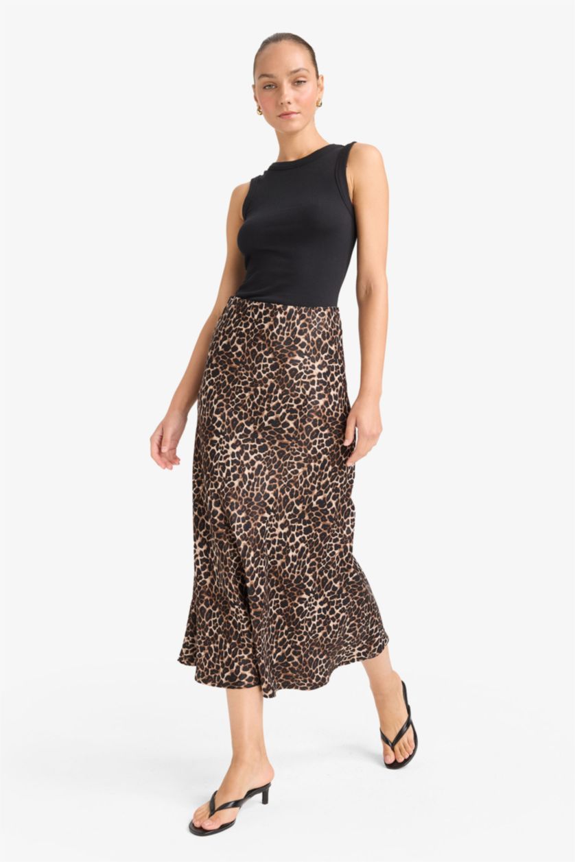 WOMAN Black A Cut Satin Normal Waist Maxi Skirt