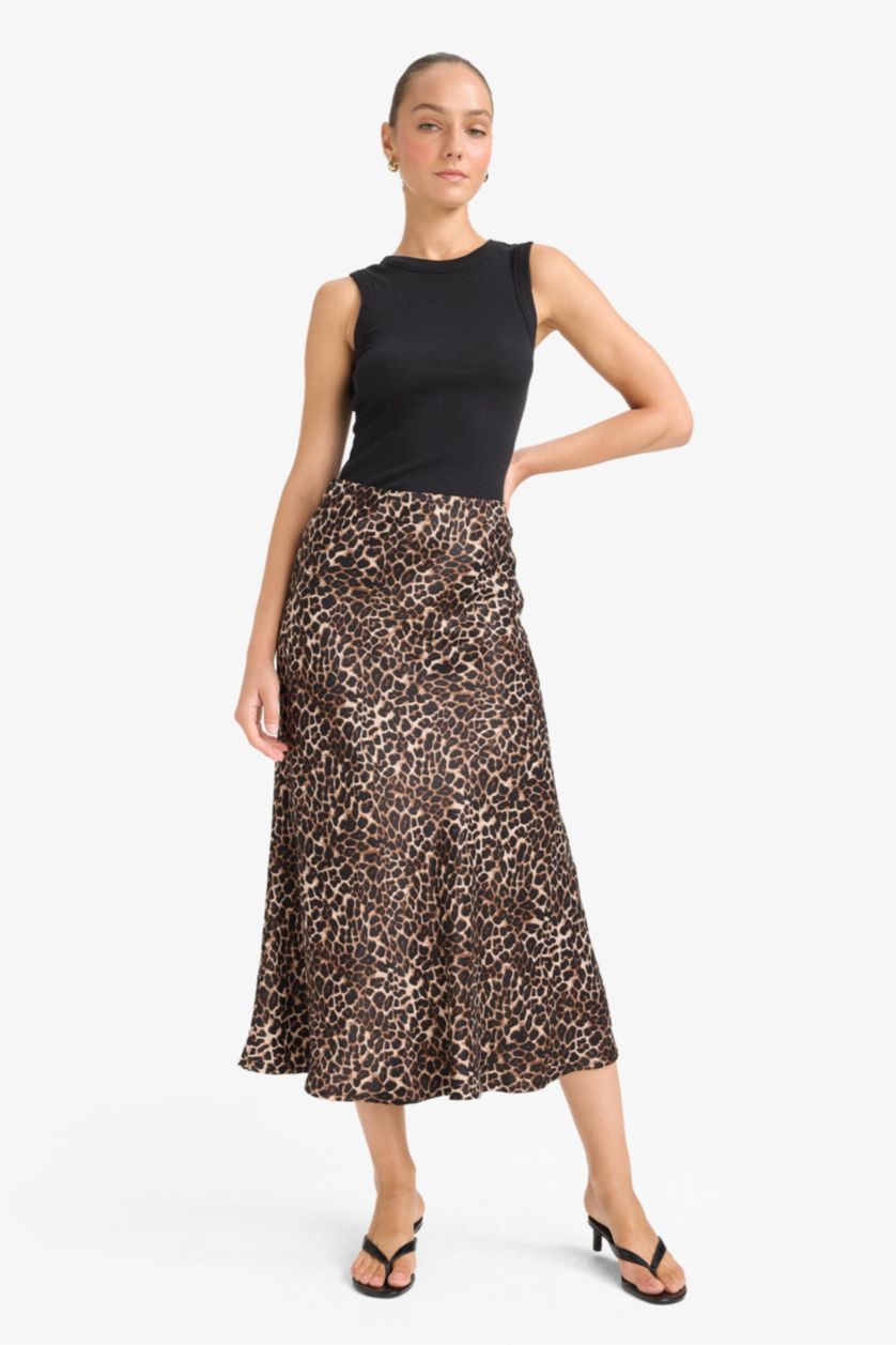 WOMAN Black A Cut Satin Normal Waist Maxi Skirt