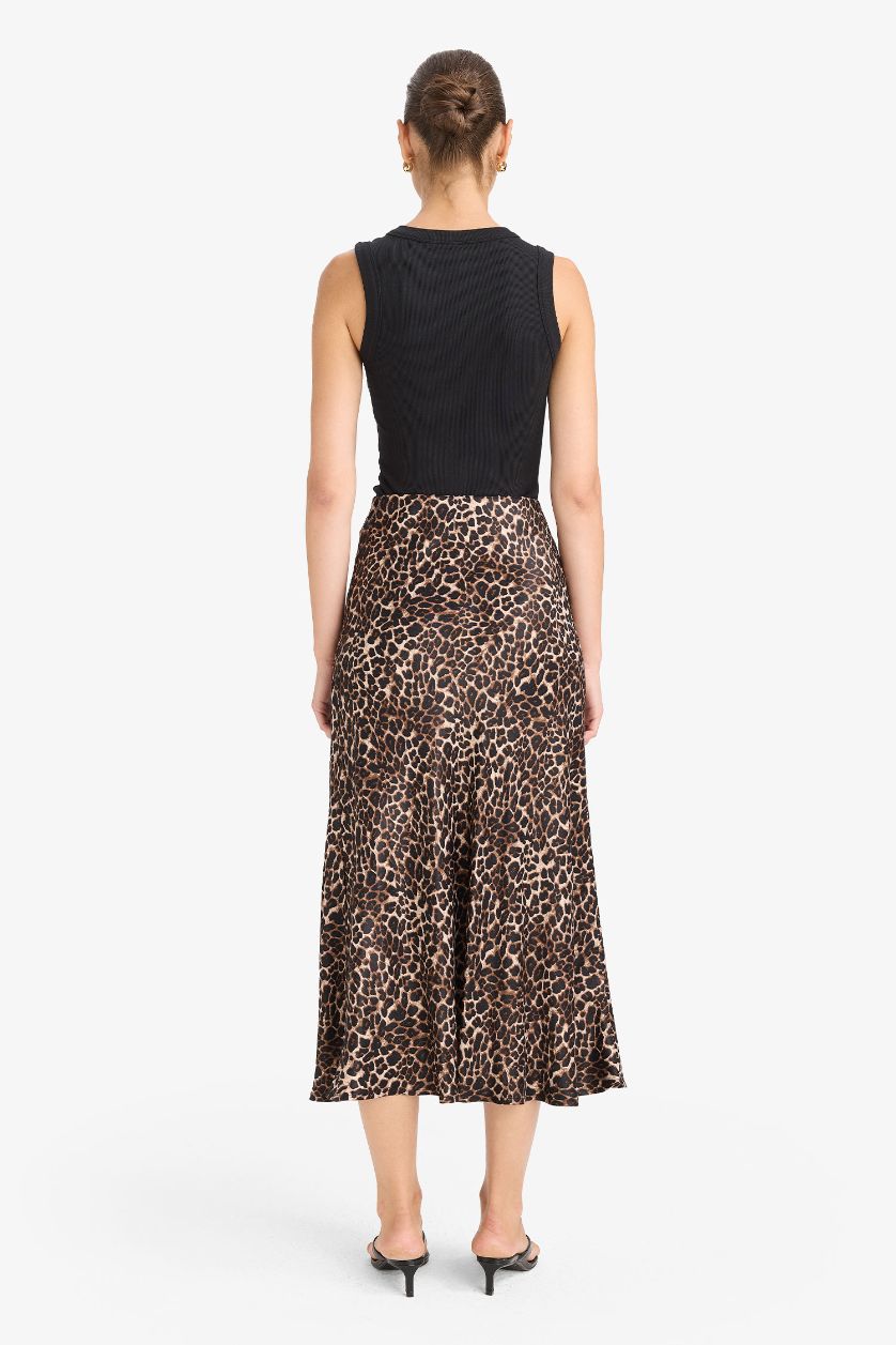 WOMAN Black A Cut Satin Normal Waist Maxi Skirt