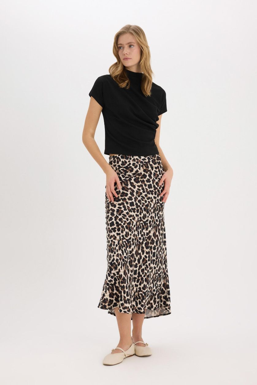 WOMAN Black A Cut Satin Normal Waist Maxi Skirt