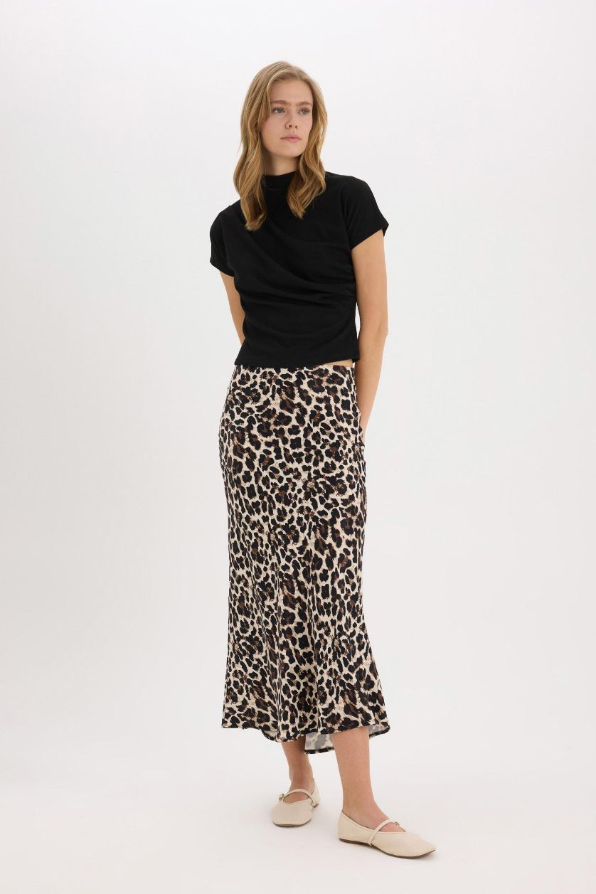 WOMAN Black A Cut Satin Normal Waist Maxi Skirt