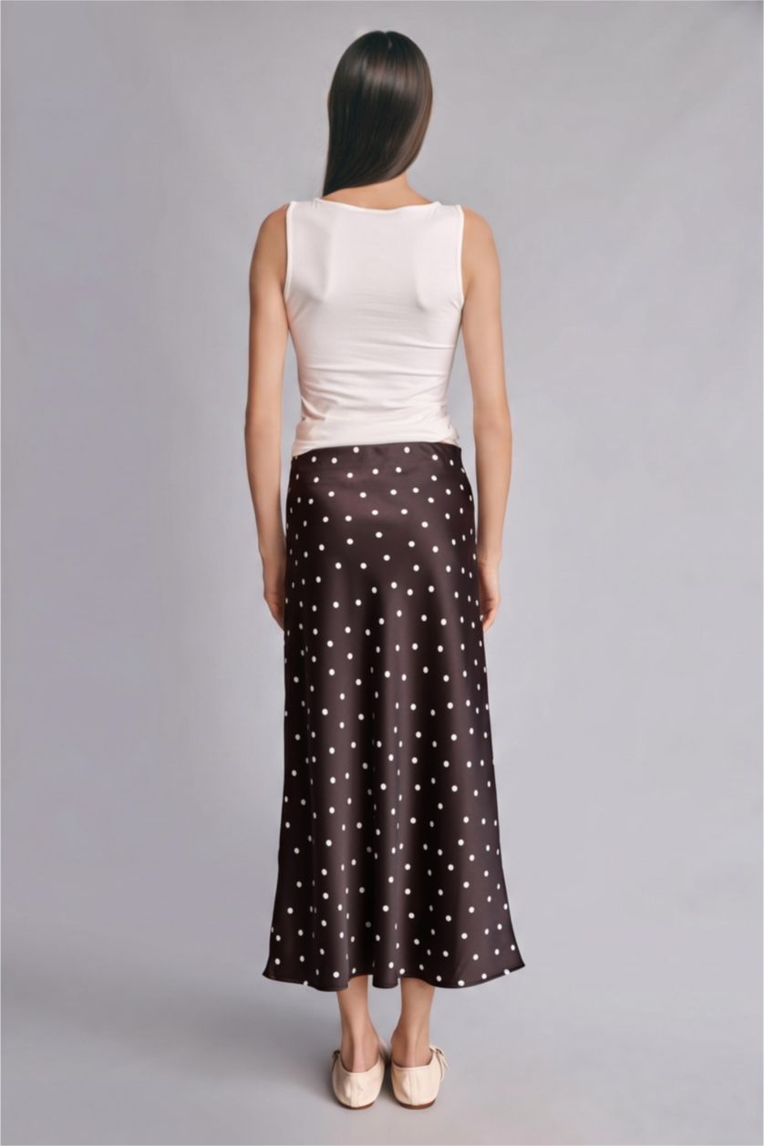 WOMAN Brown A-Line Normal Waist Polka Dot Satin Maxi Skirt