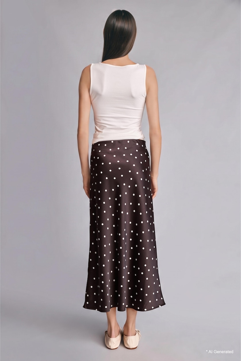 WOMAN Brown Regular Waist Polka Dot Satin A-Line Maxi Skirt