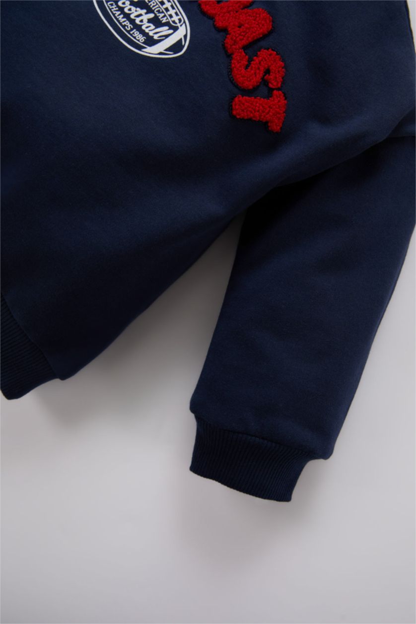 Erkek Bebek Lacivert Erkek Bebek 2'li Takım Baskılı Sweatshirt Beli Lastikli Eşofman Altı